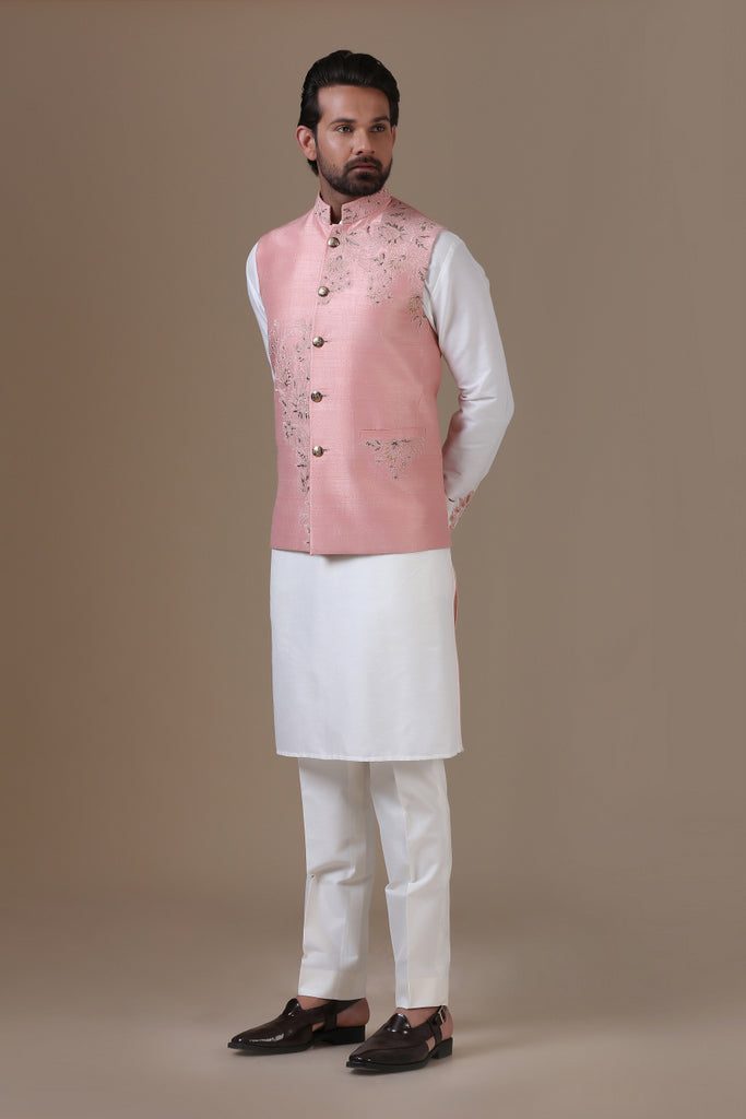 Elevate your style with our Raw Silk Nehru Coat paired with Cotton Trousers. Shop Now!