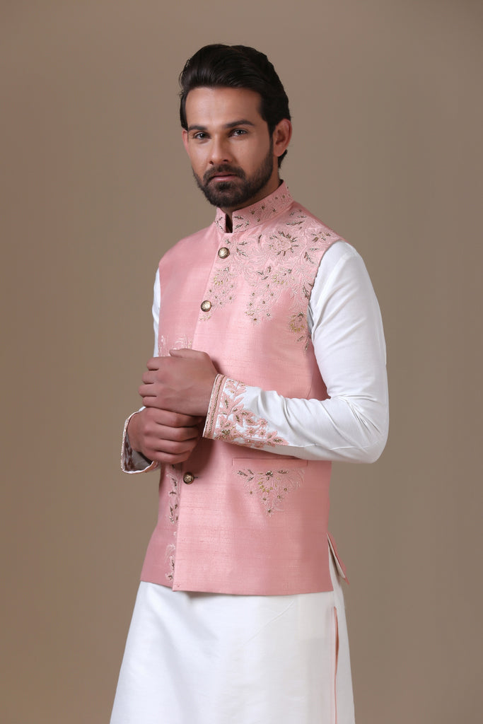 Elevate your style with our Raw Silk Nehru Coat paired with Cotton Trousers. Shop Now!
