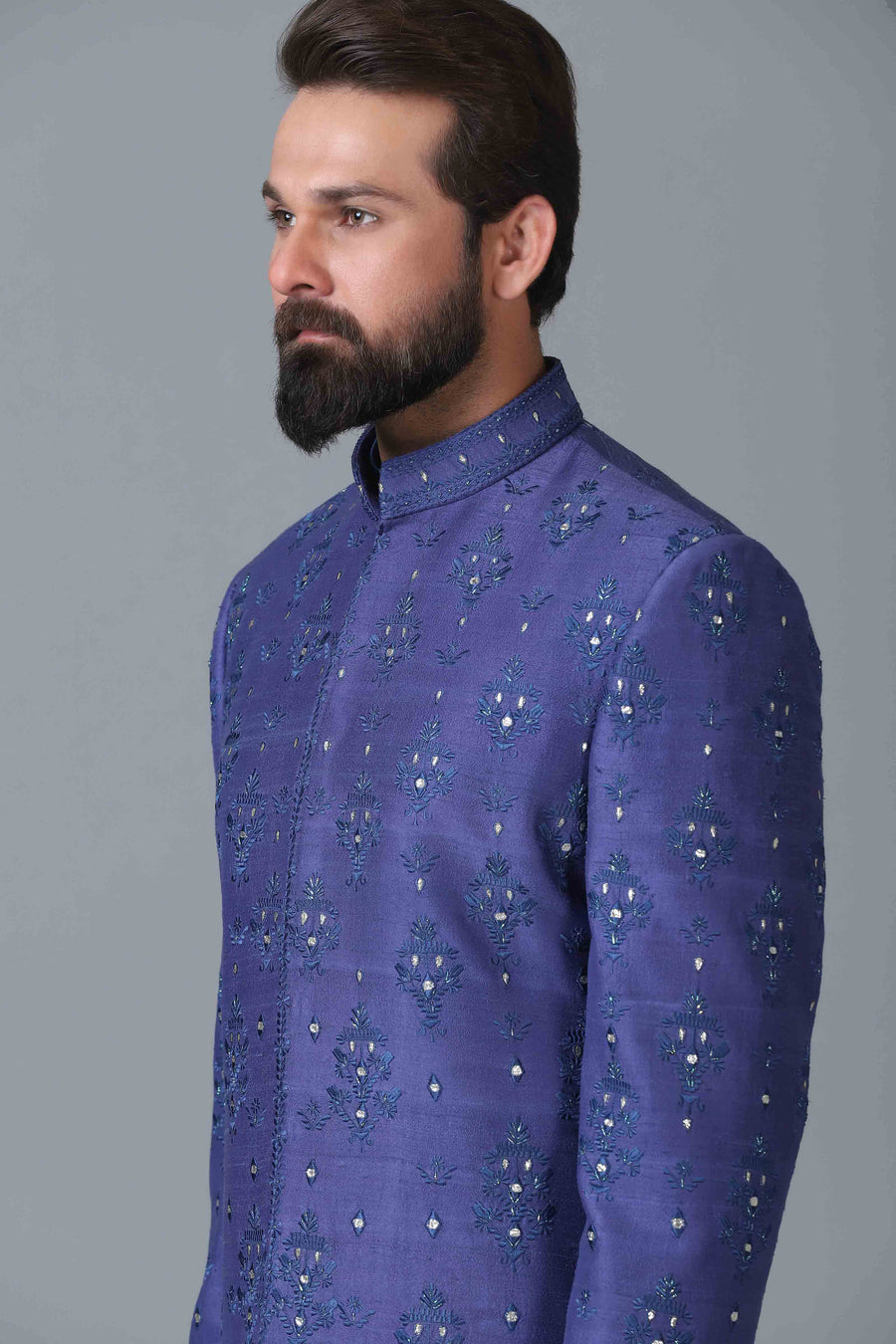 Elevate your style with our indigo blue Indowestern featuring embroidered motifs. Shop Now!