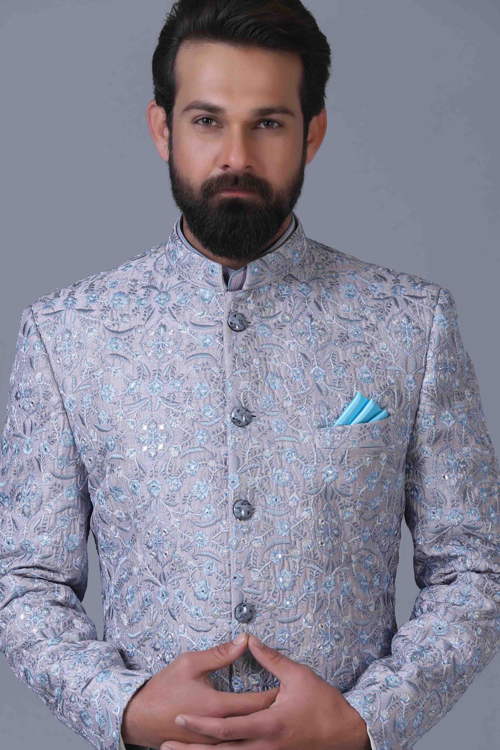 Make a statement with this grey bandhgala and kurta. Shop now!
