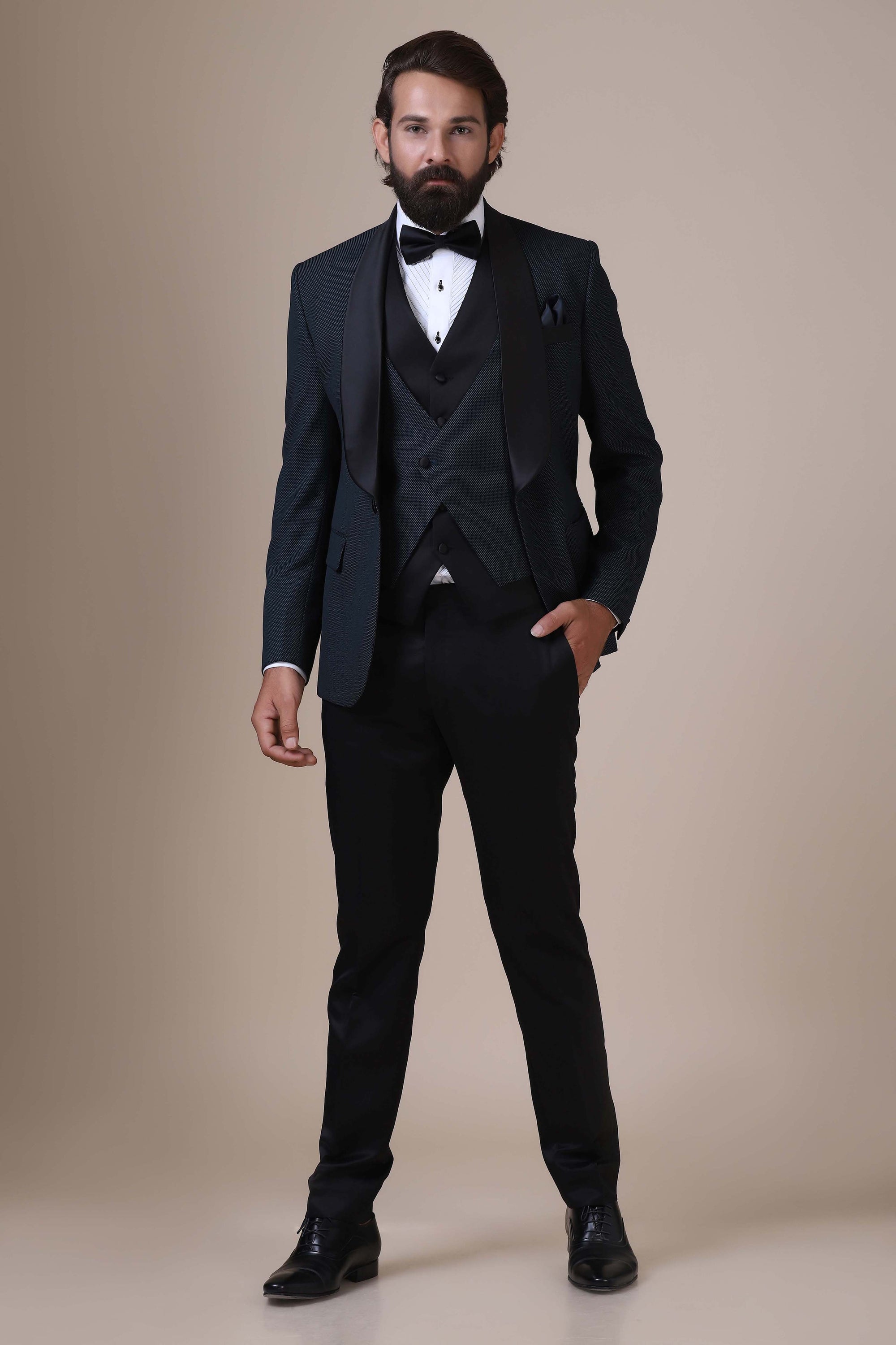 Dress with sophistication in our textured Green 3-Piece Tuxedo. Shop Now!