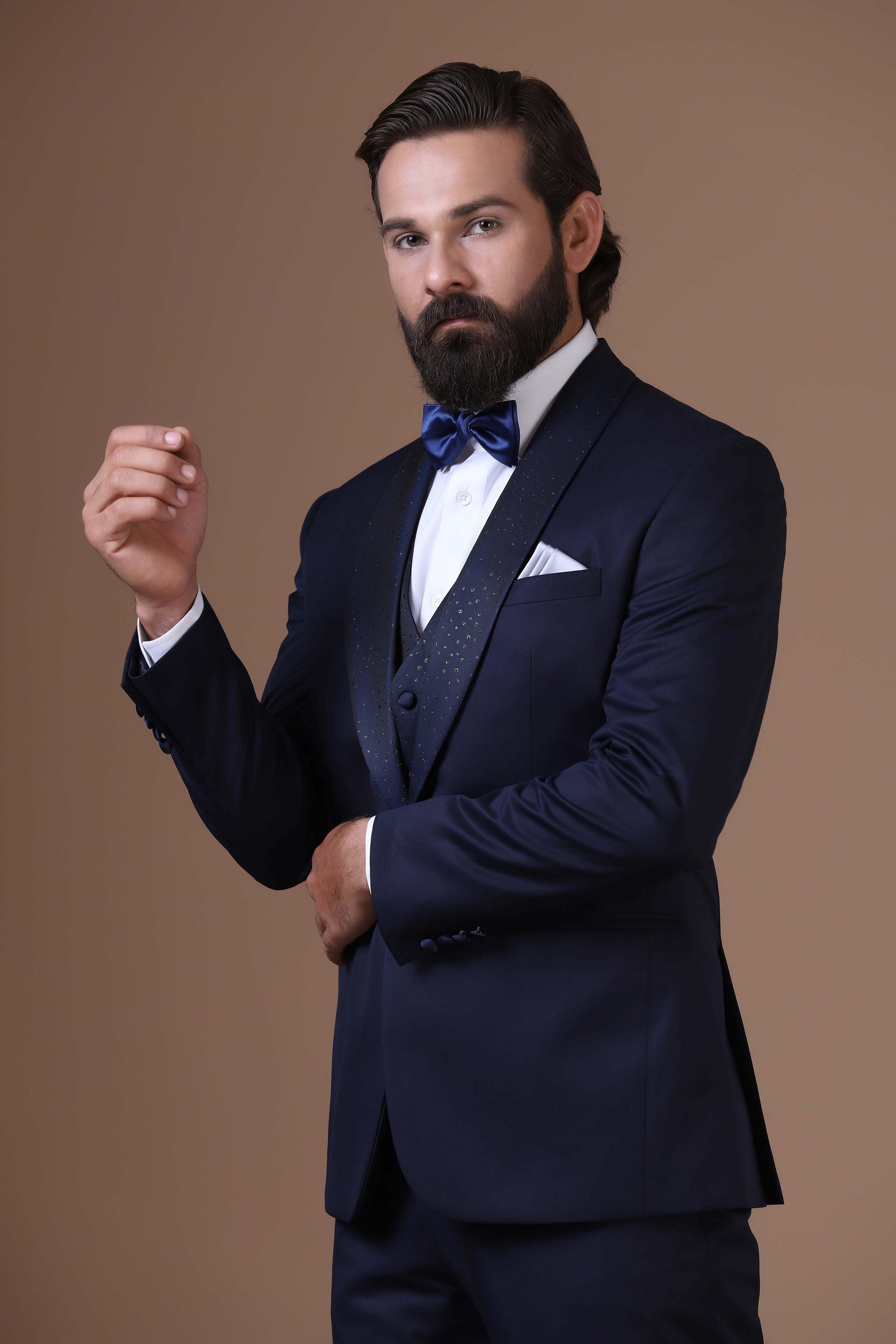 Elevate your style with our 3-Piece Tuxedo featuring contrast lurex fabric. Shop Now!