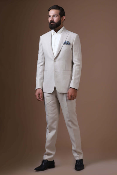Beige Linen Suit Set For Men By Brahaan