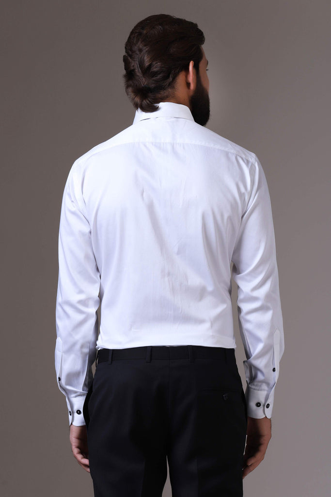 Modernize your formal attire with this shirt, boasting diagonal pintucks that accentuate the lapels and silhouette of a classic tuxedo.