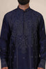 Elegance meets tradition in this Navy Kurta adorned with heavy silver embroidery, featuring subtle paisley motifs at the front and border.
