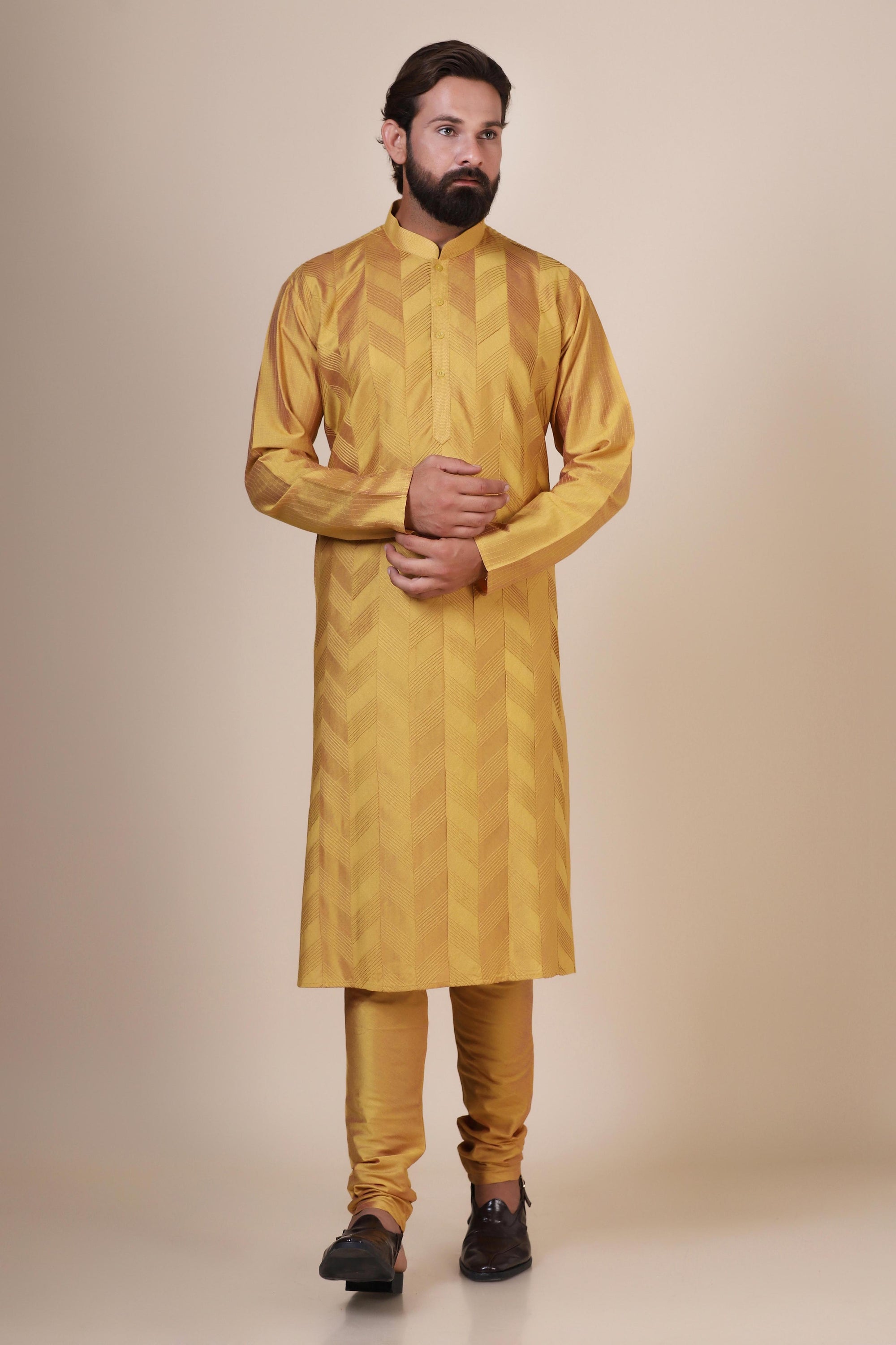 Radiate elegance and comfort in our Yellow kurta pajama, tailored from blended cotton. Shop Now!