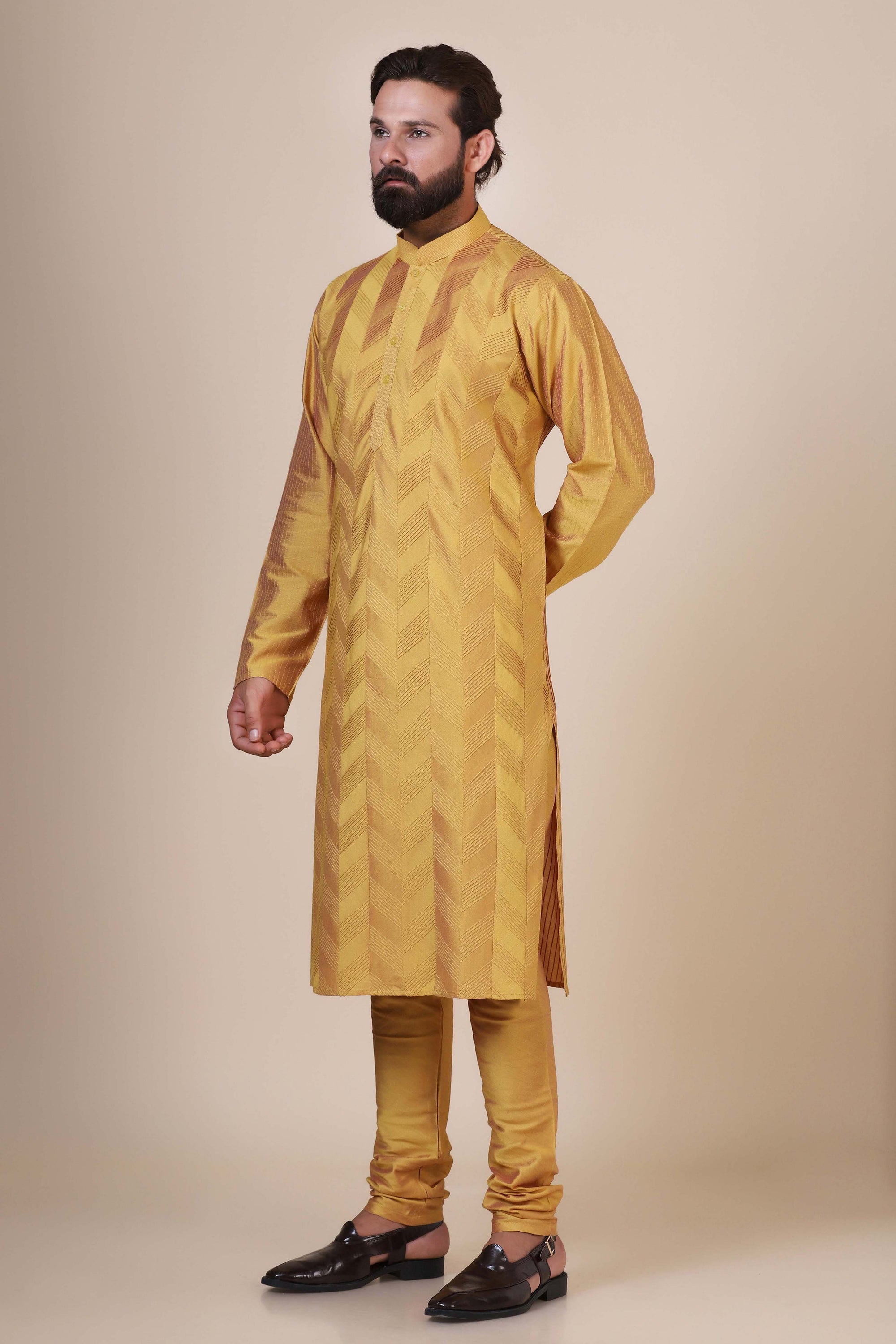 Radiate elegance and comfort in our Yellow kurta pajama, tailored from blended cotton. Shop Now!