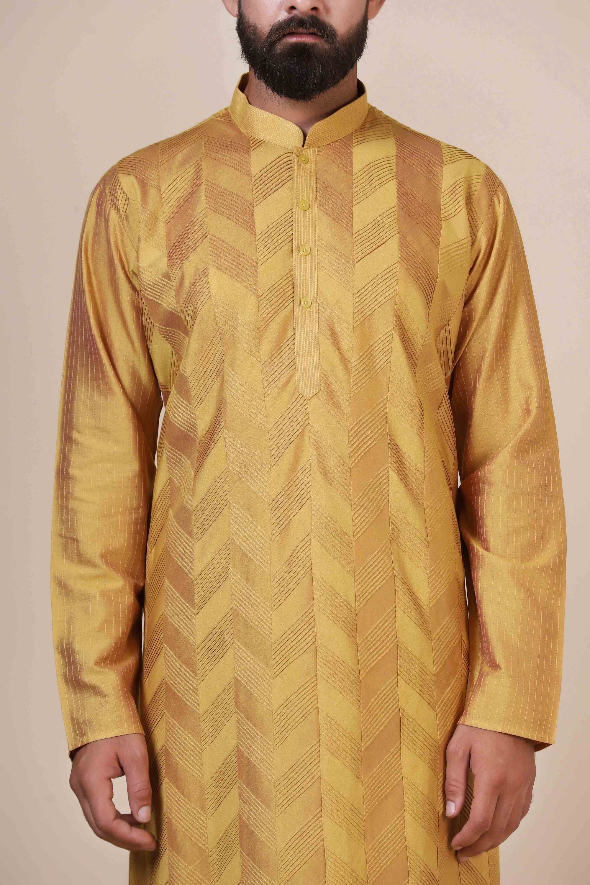 Radiate elegance and comfort in our Yellow kurta pajama, tailored from blended cotton. Shop Now!