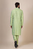 Elevate your style with comfort in our Green kurta pajama, crafted from blended cotton and silk fabric. Delicate zigzag Pintucks adorn the front, adding a touch of sophistication.