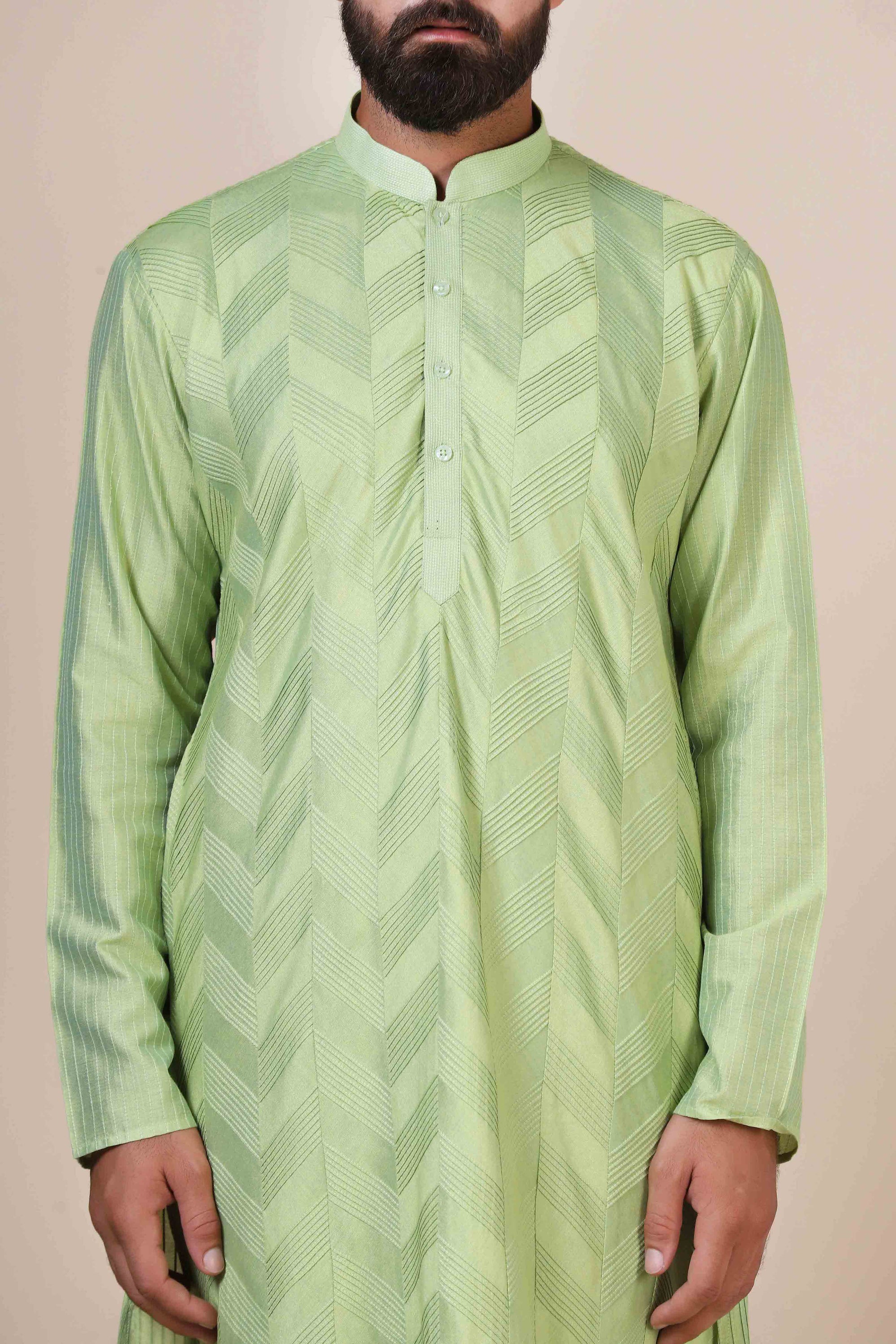 Elevate your style with comfort in our Green kurta pajama, crafted from blended cotton. Shop Now!