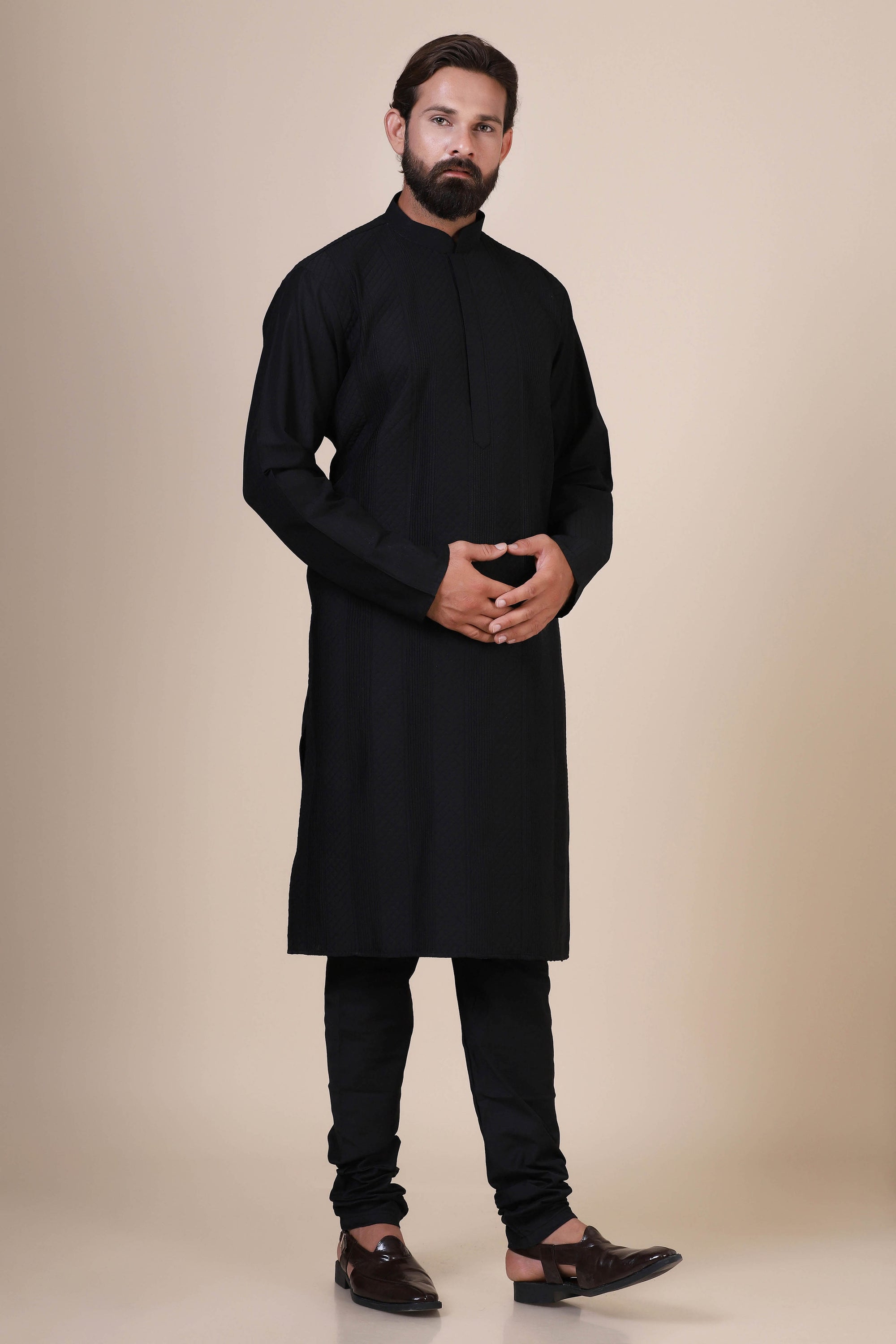 Elevate your style in comfort with our Black kurta pajama, crafted from blended cotton. Shop Now!