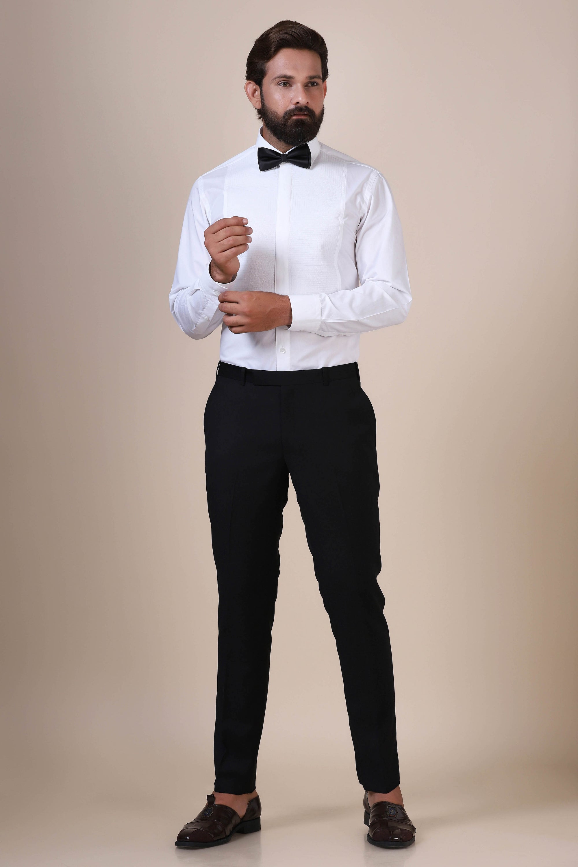 Upgrade your wardrobe with this elegant white tuxedo shirt for men. Shop Now!