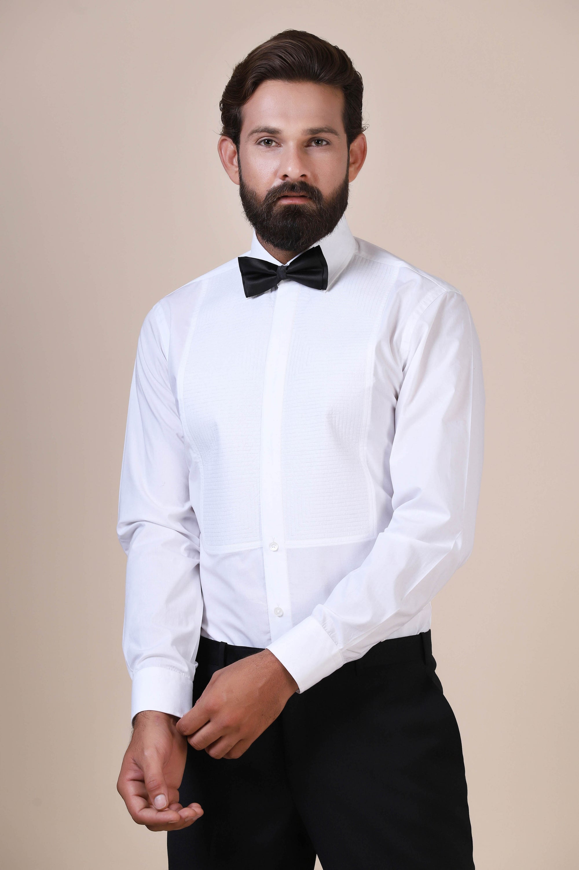 Upgrade your wardrobe with this elegant white tuxedo shirt for men. Shop Now!