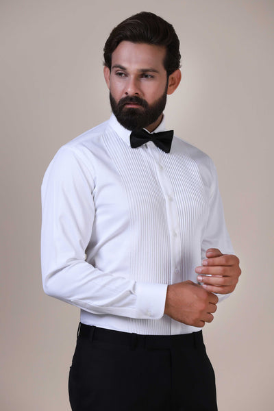 Plain White Tuxedo Shirt for Men by Brahaan