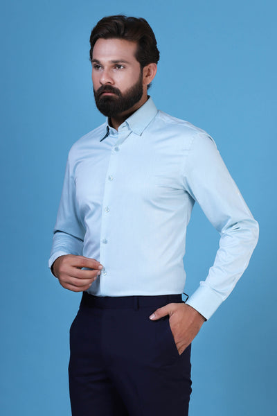 Men's Formal Solid Blue Shirt By Brahaan