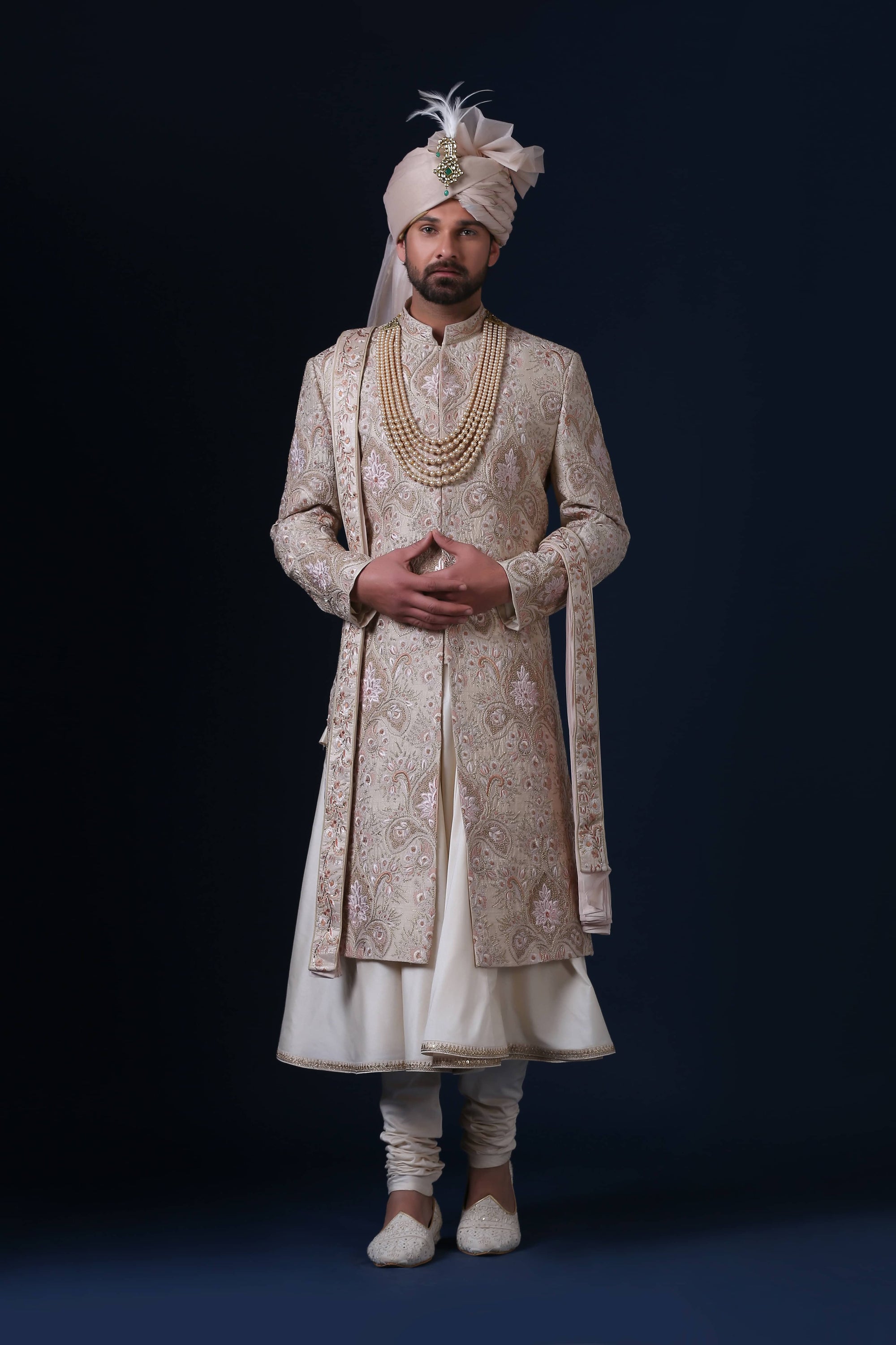 Elevate your style with this sherwani ensemble, complete with kurta pajama. Shop Now!