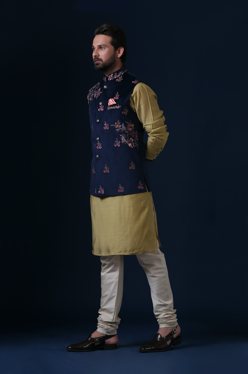 Elevate your style with our Navy Blue velvet Nehru jacket. Shop Now!